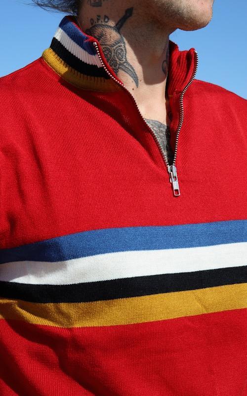 Red Zip Neck Stripe Jumper by Run and Fly - Minimum Mouse