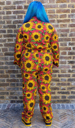 Red Sunflower Print Stretch Twill Boiler Suit by Run and Fly