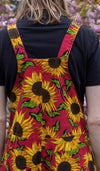Red Sunflower Print Stretch Twill Cotton Dungarees by Run and Fly