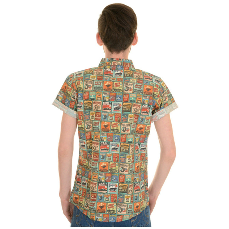 Retro 50s Car Garage Print Shirt by Run and Fly - Minimum Mouse