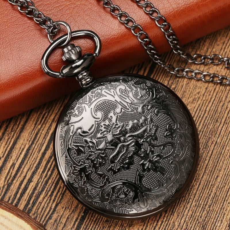 Black Roman Numerals Quartz Pocket Watch