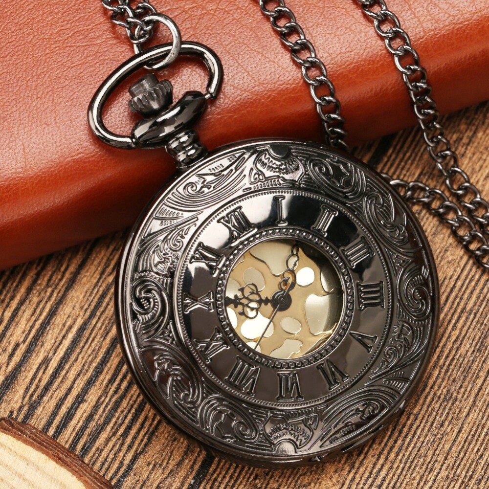 Black Roman Numerals Quartz Pocket Watch