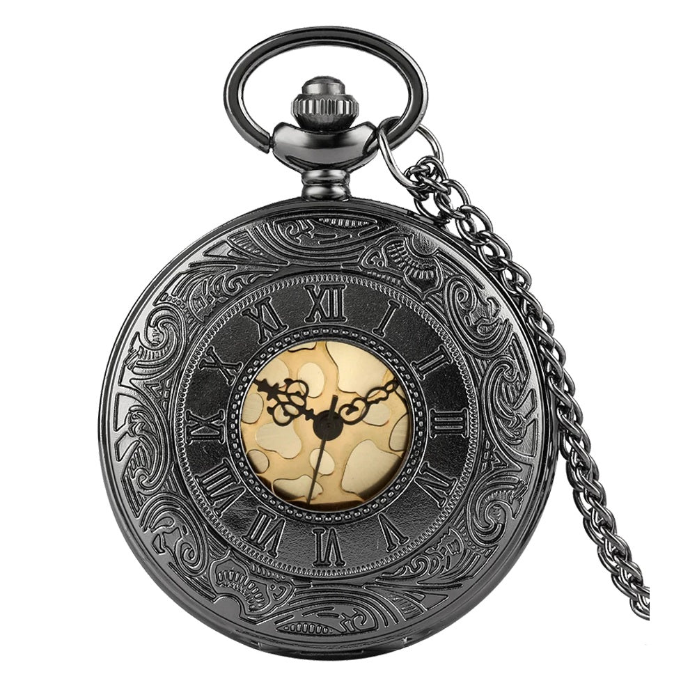 Black Roman Numerals Quartz Pocket Watch