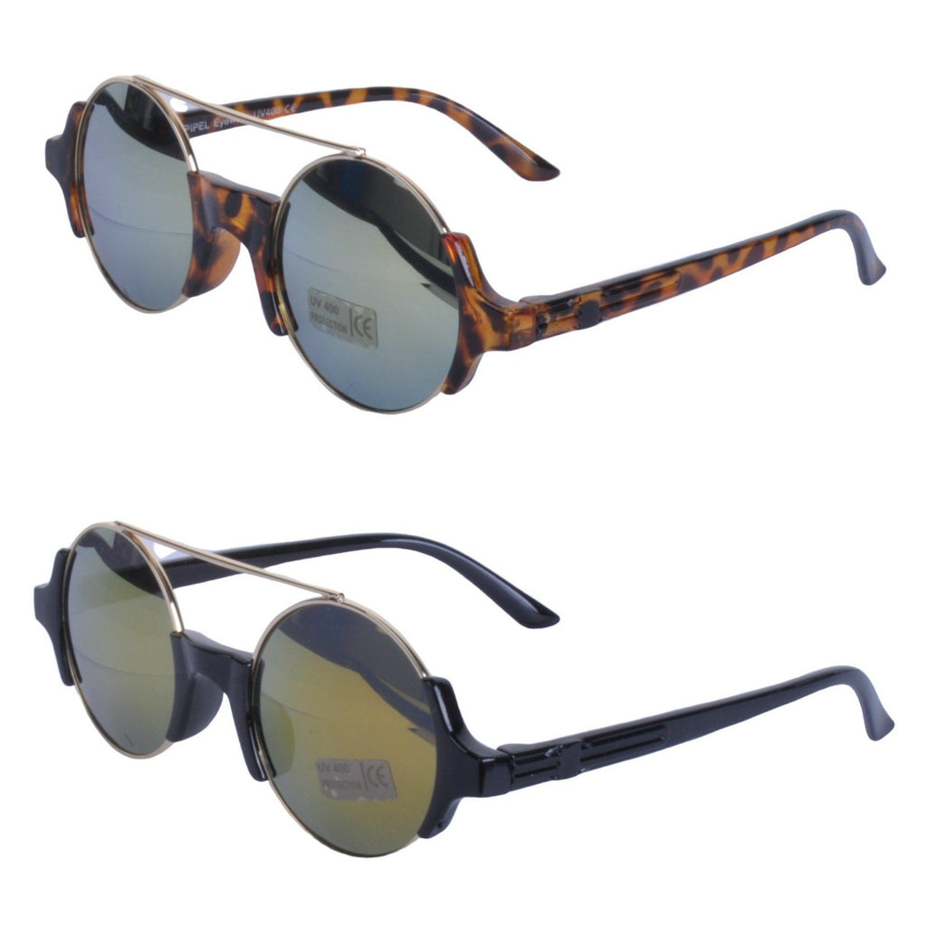 Round Mirrored Brow Bar Sunglasses - Minimum Mouse