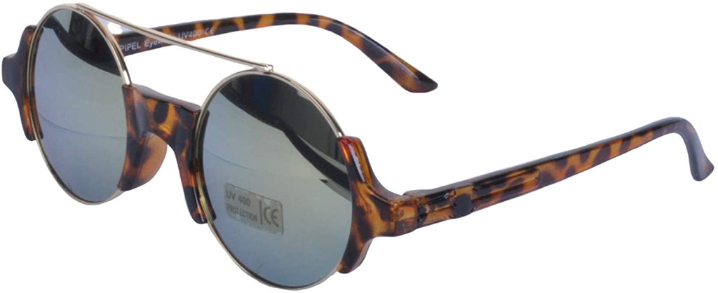 Round Mirrored Brow Bar Sunglasses - Minimum Mouse