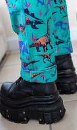 Jade Adventure Dinosaur Print Stretch Twill Dungarees by Run and Fly