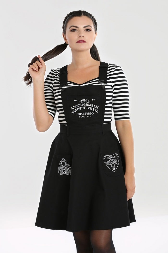 Hell Bunny Samara Sun Moon Board Gothic Wicca Witchcraft Pinafore Dress - Cotton Blend With Adjustable Straps