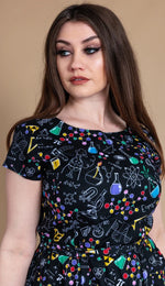 School of Science Print Cotton Tea Dress with Pockets by Run and Fly
