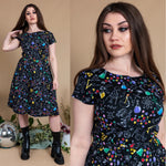 School of Science Print Cotton Tea Dress with Pockets by Run and Fly