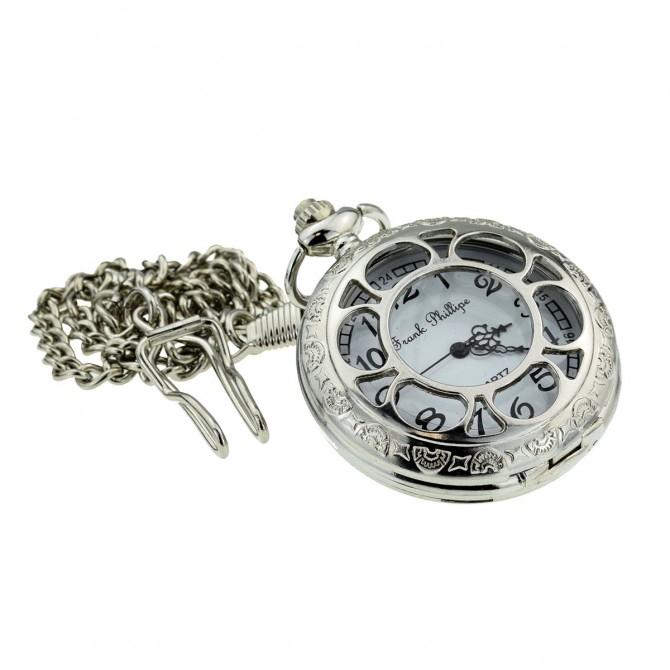 Silver Cut Out Quartz Pocket Watch - Minimum Mouse