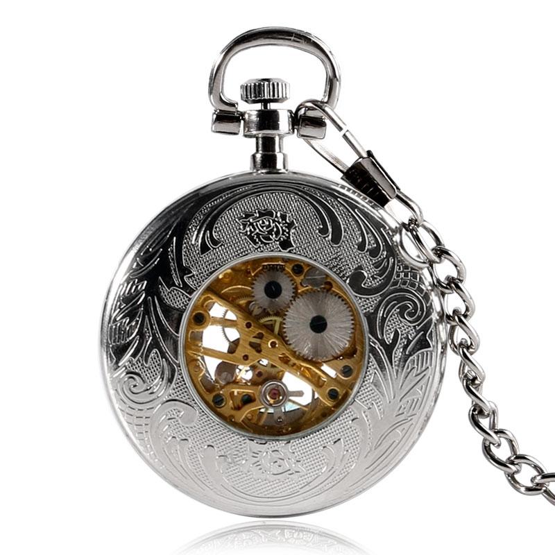 Silver Glass Front Mechanical Hand Wind Pocket Watch - Minimum Mouse