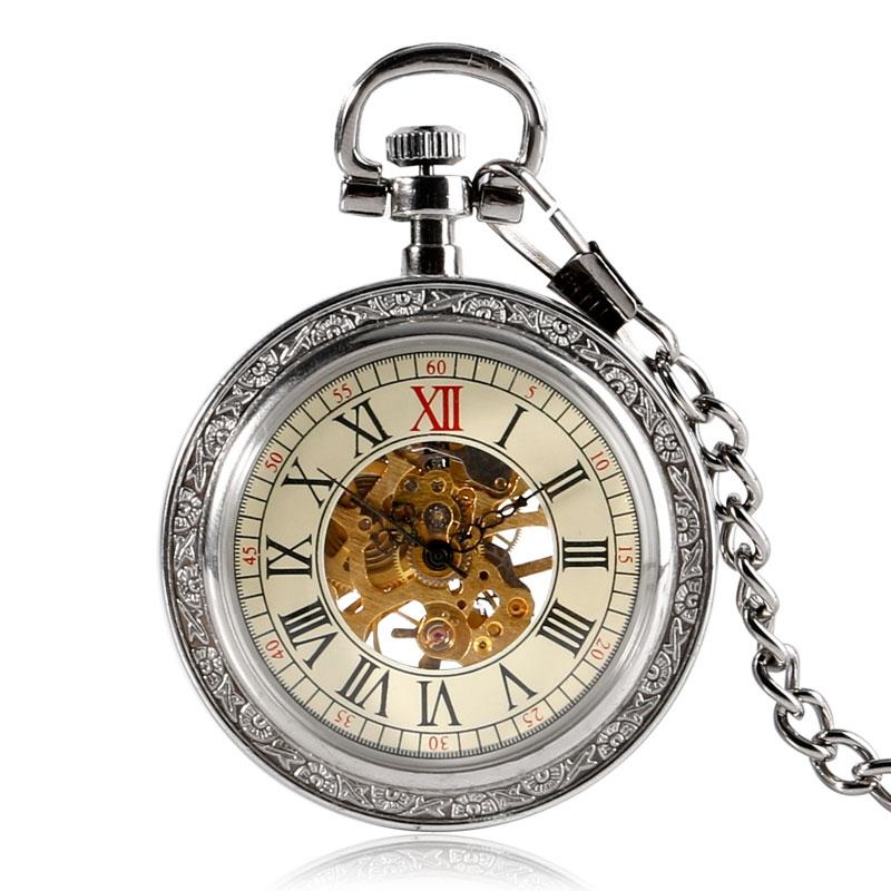 Silver Glass Front Mechanical Hand Wind Pocket Watch - Minimum Mouse