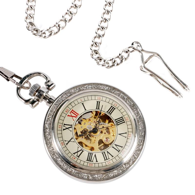Silver Glass Front Mechanical Hand Wind Pocket Watch - Minimum Mouse