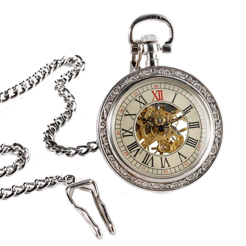 Silver Glass Front Mechanical Hand Wind Pocket Watch - Minimum Mouse