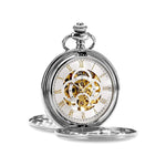 Double Opening Silver Mechanical Hand Wind Pocket Watch