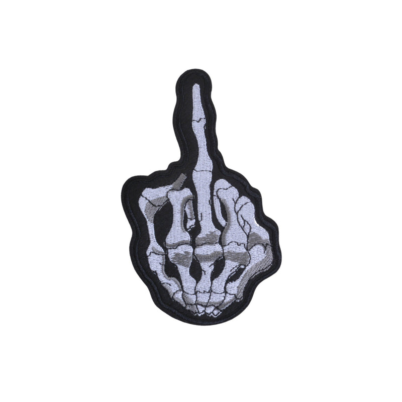 Skeleton Middle Finger Iron On Patch - Minimum Mouse