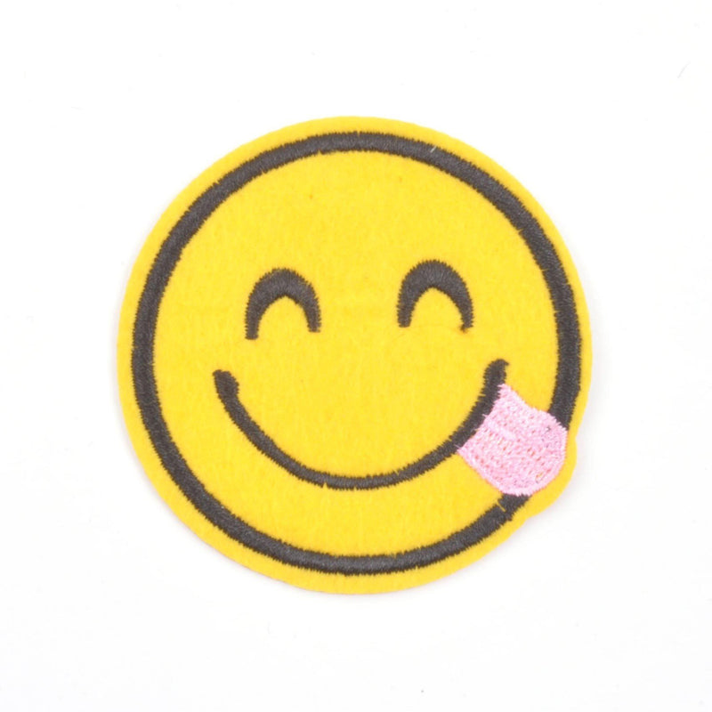 Smiley Face Emoji Iron On Patch-Tongue Out - Minimum Mouse