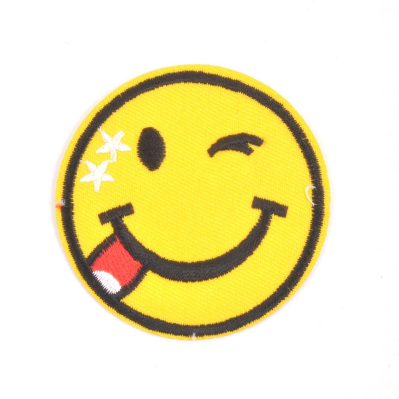 Smiley Face Emoji Iron On Patch-Winking Tongue Out - Minimum Mouse
