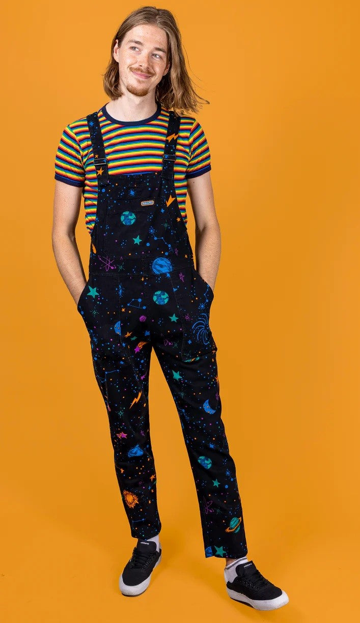 Cosmic Space Print Stretch Twill Cotton Dungarees by Run and Fly
