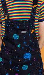 Cosmic Space Print Stretch Twill Cotton Dungarees by Run and Fly