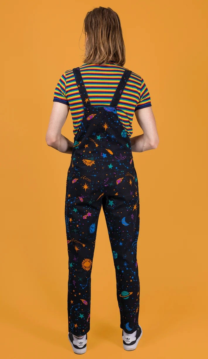 Cosmic Space Print Stretch Twill Cotton Dungarees by Run and Fly