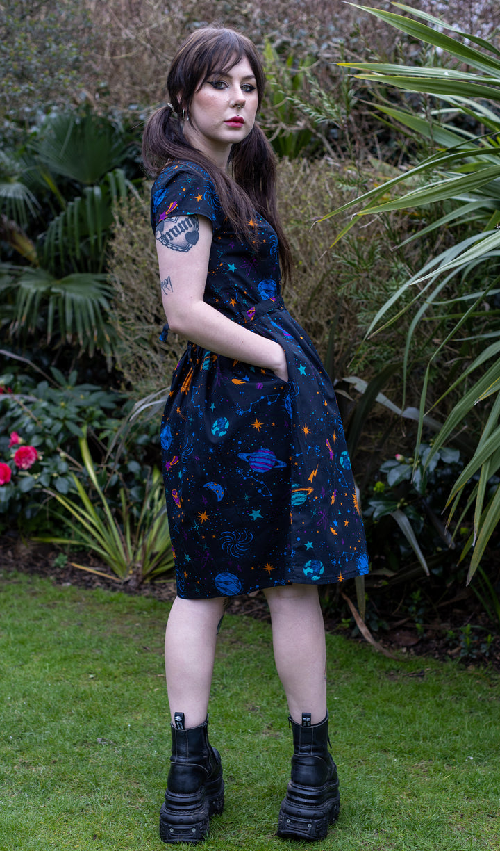 Cosmic Print Cotton Tea Dress with Pockets by Run and Fly