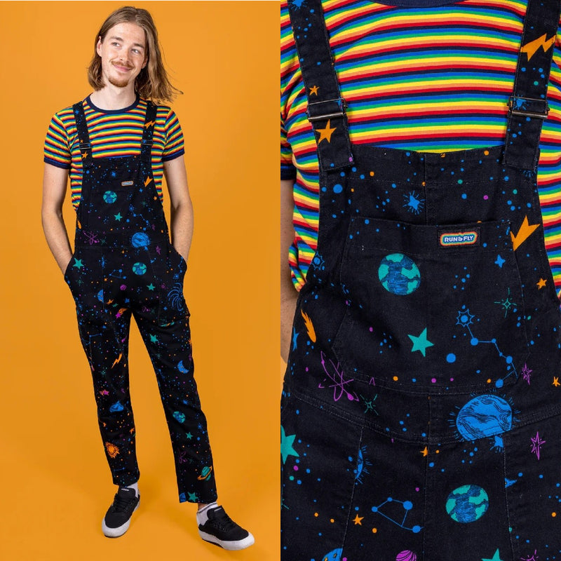 Cosmic Space Print Stretch Twill Cotton Dungarees by Run and Fly