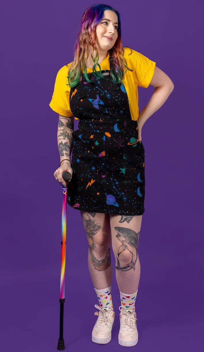 Cosmic Space Print Dungaree Pinafore Dress by Run and Fly