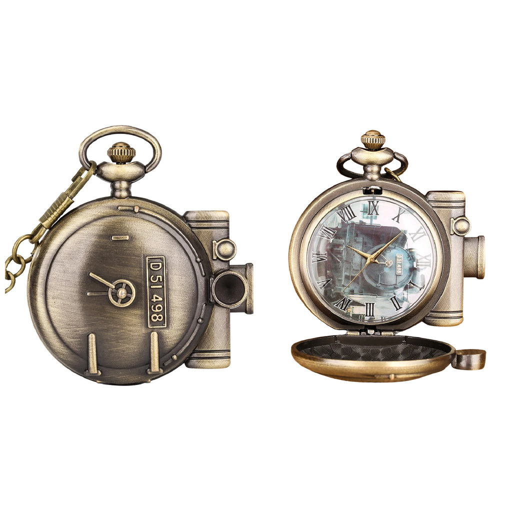 Steam Train Quartz Pocket Fob Watch Steampunk Victorian Wedding Goth Vtg Antique Minimum Mouse