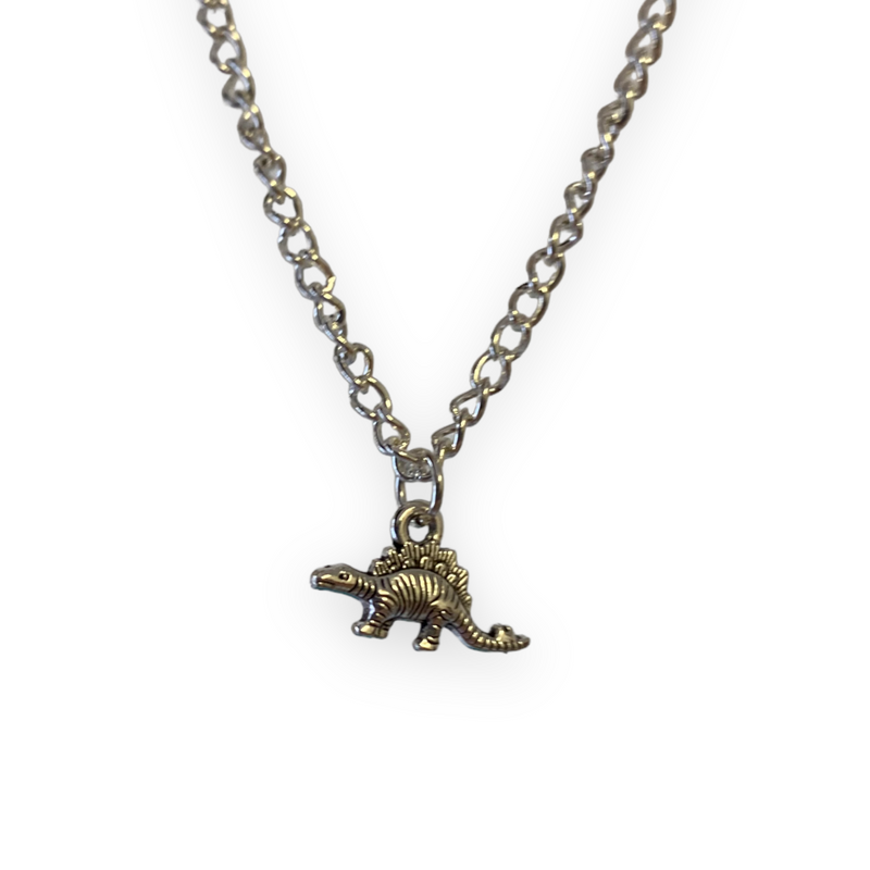 Silver Stegosaurus Dinosaur Pendant Necklace