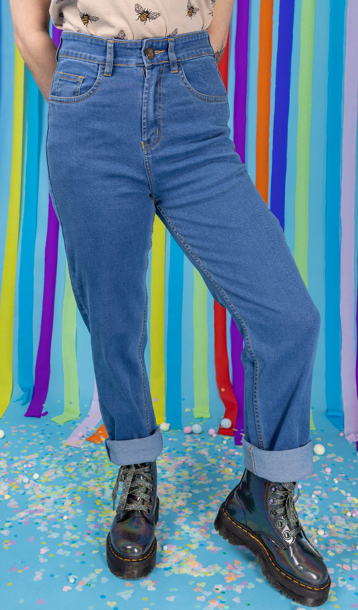 High Waist Blue Denim Jeans by Run and Fly