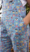 Sugar and Sloth Print Stretch Twill Cotton Dungarees by Run and Fly