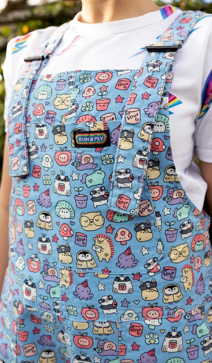 Sugar and Sloth Print Stretch Twill Cotton Dungarees by Run and Fly