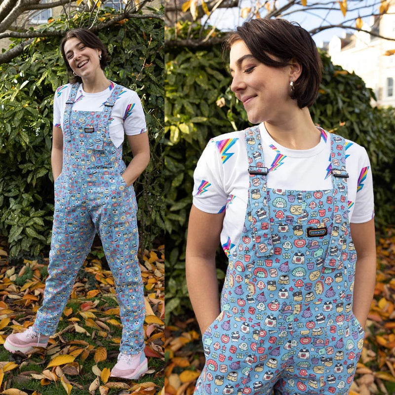 Sugar and Sloth Print Stretch Twill Cotton Dungarees by Run and Fly