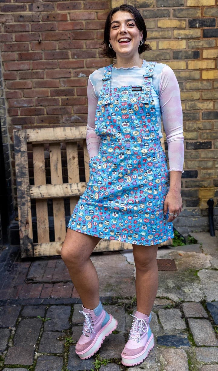 Sugar and Sloth Print Dungaree Pinafore Dress by Run and Fly