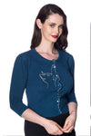 Cat Cardigan by Banned Apparel in Teal Blue