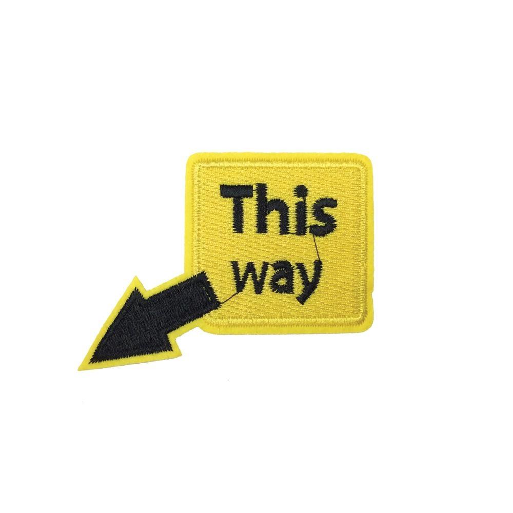 This Way Road Sign Iron On Patch - Minimum Mouse