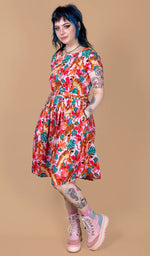 Pink Tiger Lily Print Cotton Tea Dress with Pockets by Run and Fly