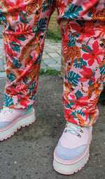 Pink Tiger Lily Print Stretch Twill Cotton Dungarees by Run and Fly