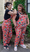 Pink Tiger Lily Print Stretch Twill Cotton Dungarees by Run and Fly