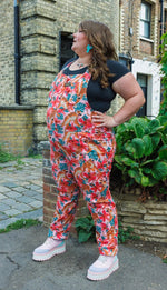 Pink Tiger Lily Print Stretch Twill Cotton Dungarees by Run and Fly