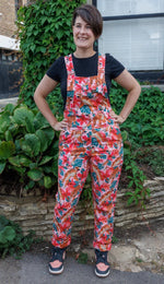 Pink Tiger Lily Print Stretch Twill Cotton Dungarees by Run and Fly