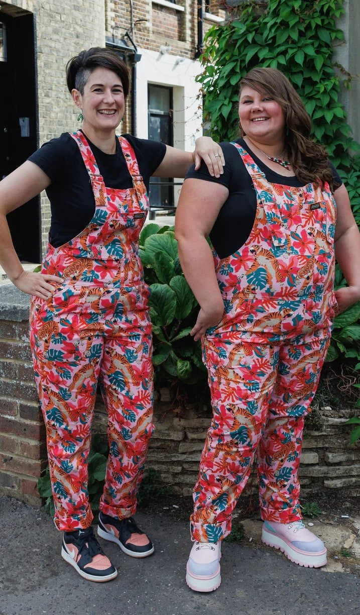 Pink Tiger Lily Print Stretch Twill Cotton Dungarees by Run and Fly