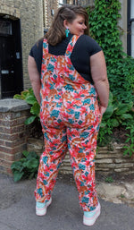 Pink Tiger Lily Print Stretch Twill Cotton Dungarees by Run and Fly