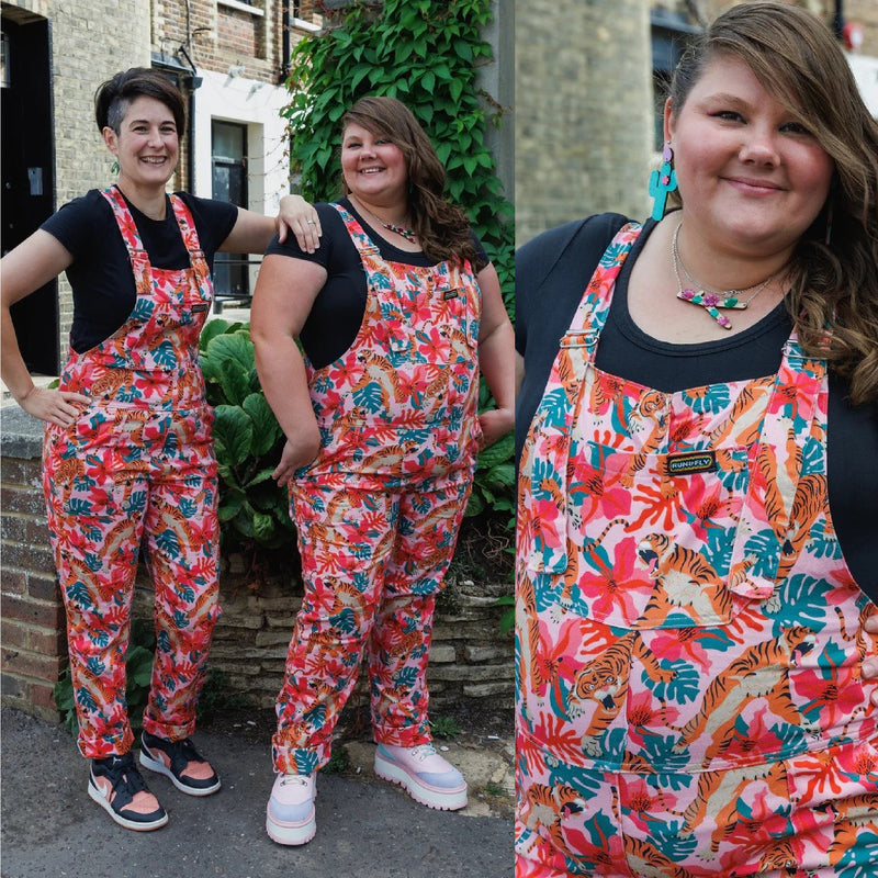 Pink Tiger Lily Print Stretch Twill Cotton Dungarees by Run and Fly