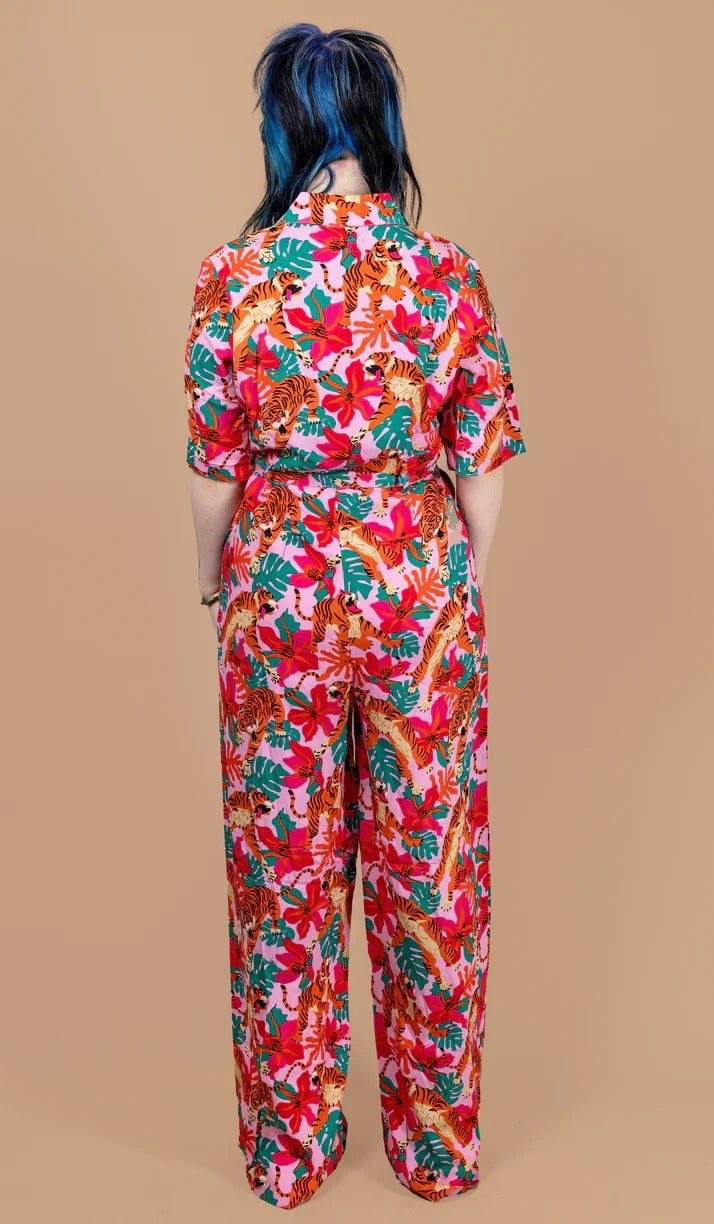 Pink Tiger Lily Print Jumpsuit by Run and Fly