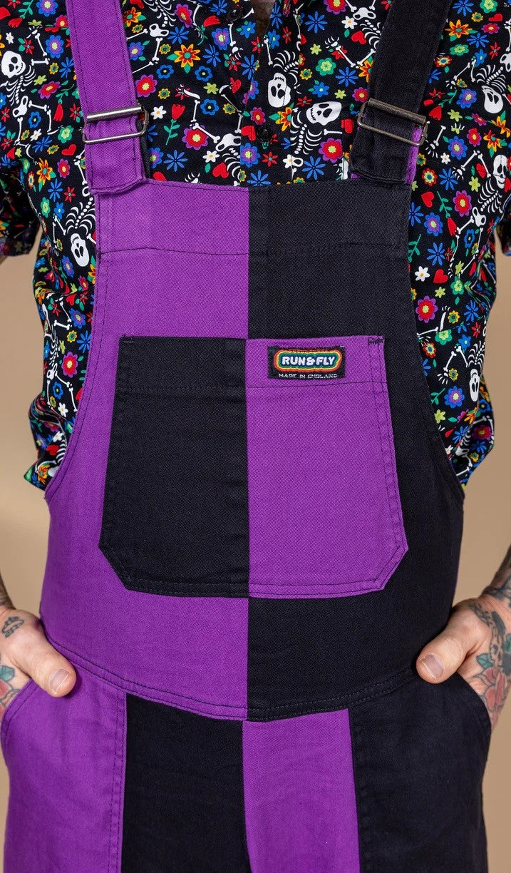 Two Tone Black and Purple Stretch Twill Cotton Dungarees by Run and Fly