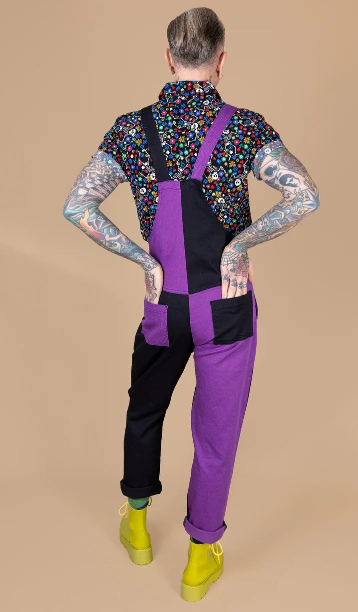 Two Tone Black and Purple Stretch Twill Cotton Dungarees by Run and Fly