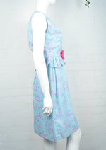 Vintage 60's Pastel Blue and Pink Bow Trim Mini Dress 8 - Minimum Mouse