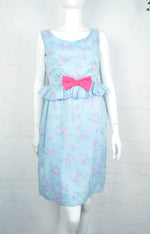 Vintage 60's Pastel Blue and Pink Bow Trim Mini Dress 8 - Minimum Mouse